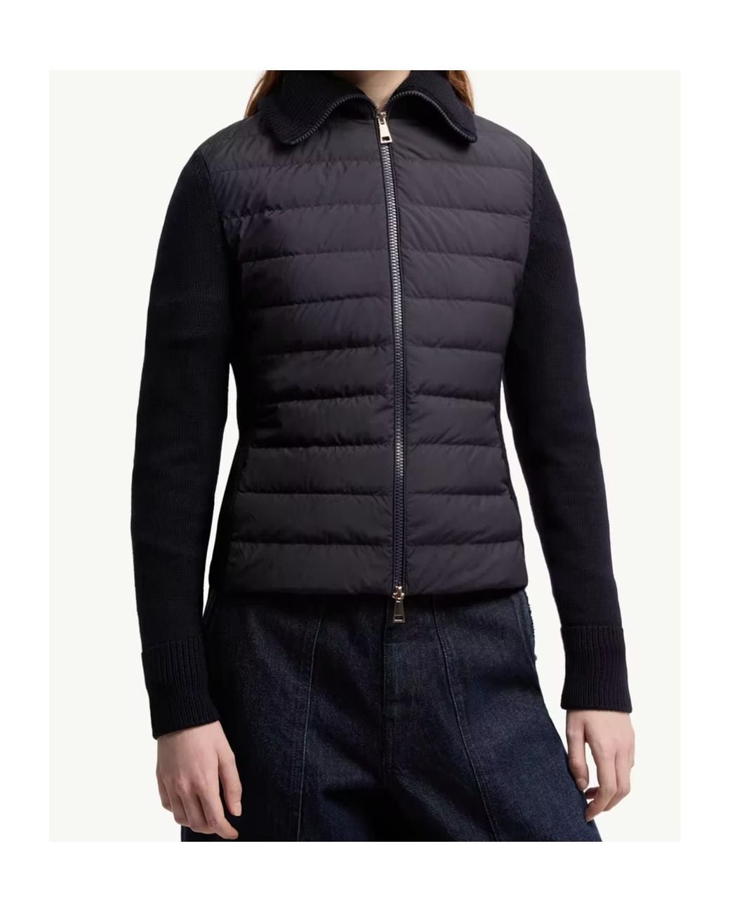 Moncler Blue Quilted Panel Zip Cardigan