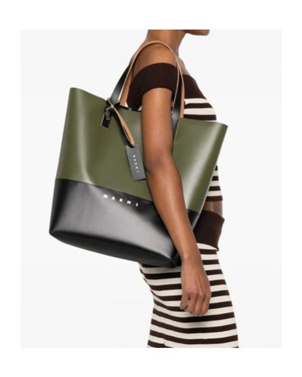 Marni Green Tribeca Logo Detailed Tote Bag