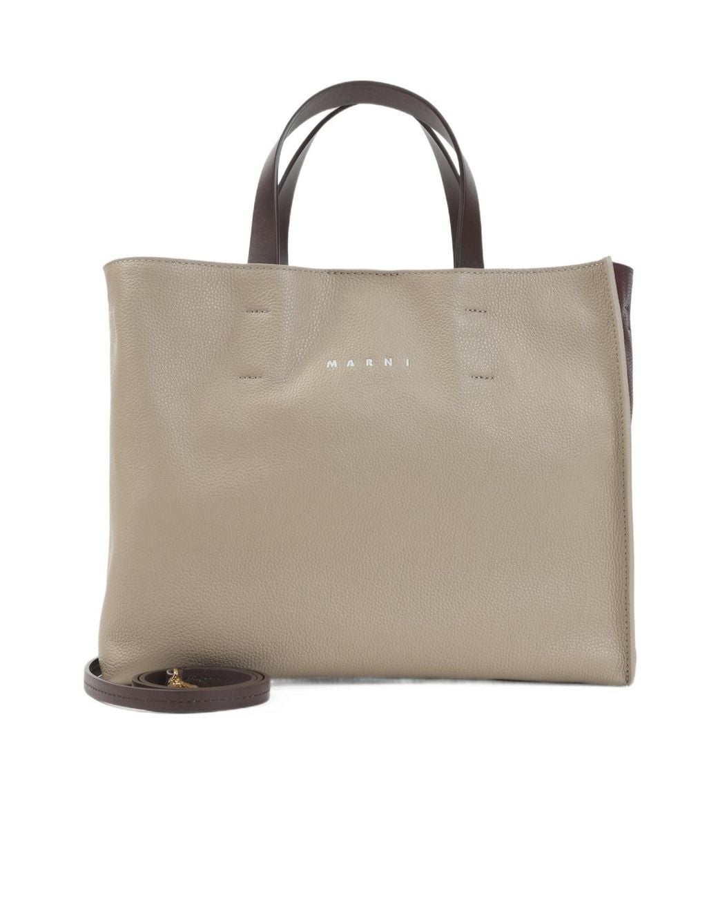 Marni Brown Logo Detailed Top Handle Bag
