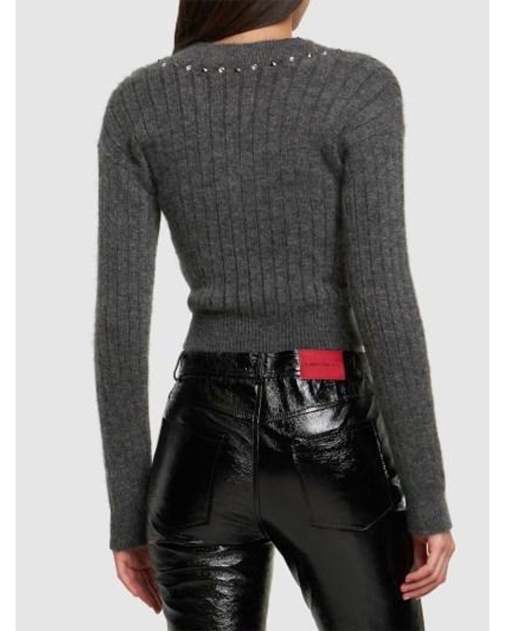 Alessandra Rich Gray Ribbed Long-Sleeve Sweater