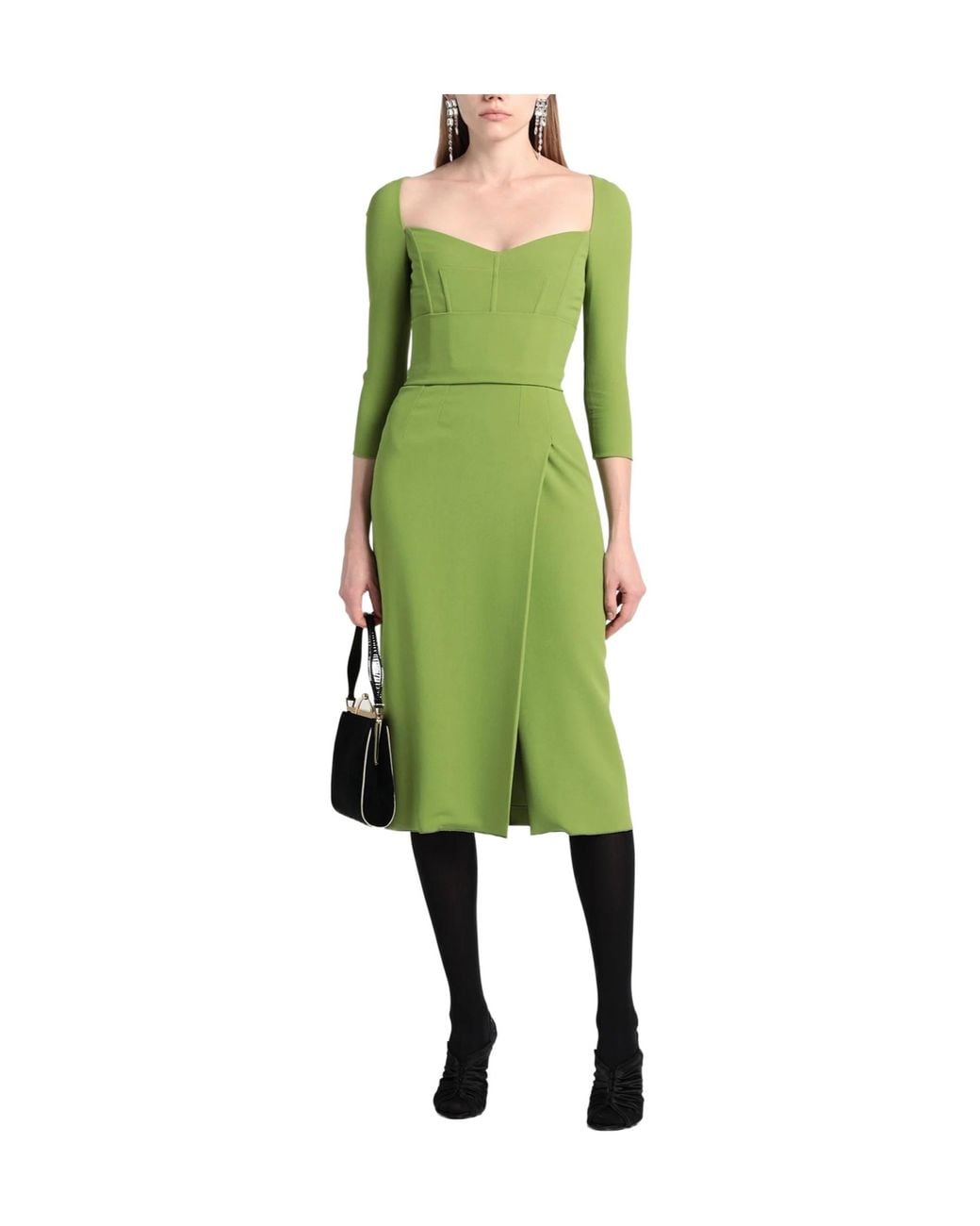 Dolce & Gabbana Green Solid-Colored Flare Skirt