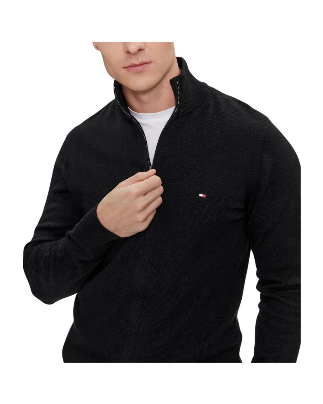 Tommy Hilfiger Black Embroidered-Logo Zip-Up Jumper for men