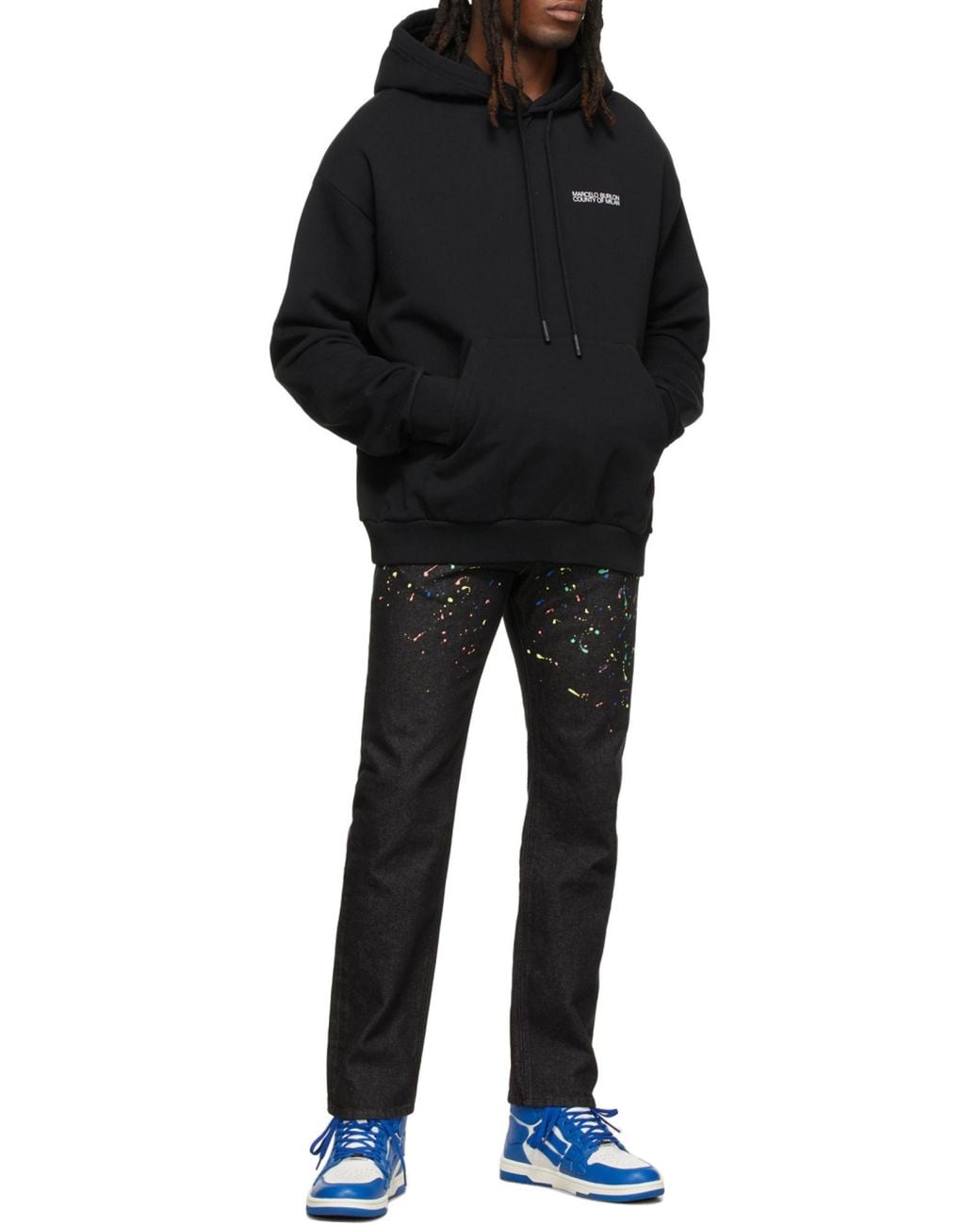 Marcelo Burlon Black County Of Milan Logo Printed Drawstring Hoodie for men