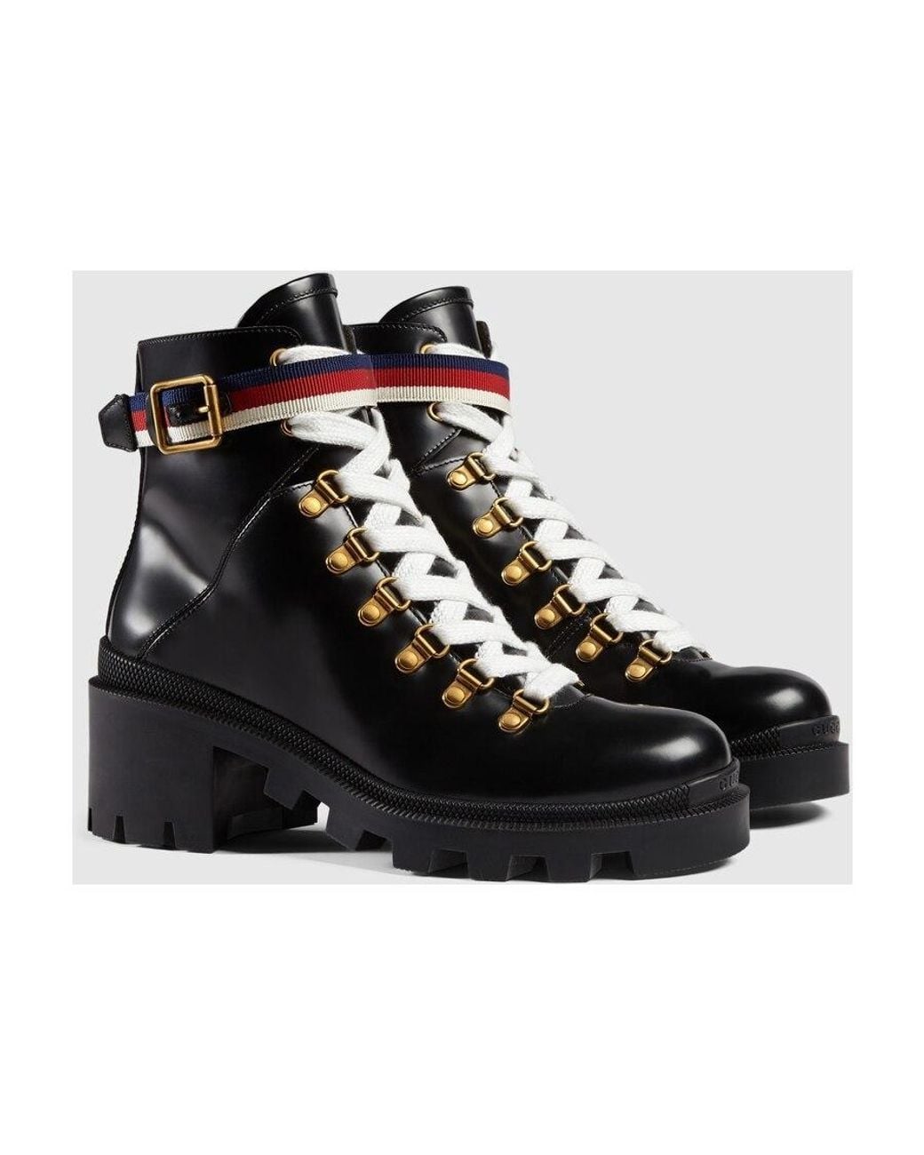 Gucci Black Leather Ankle Boot With Sylvie Web