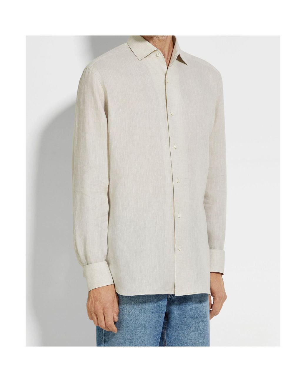 Zegna White Oasi Lino Long-Sleeved Shirt for men