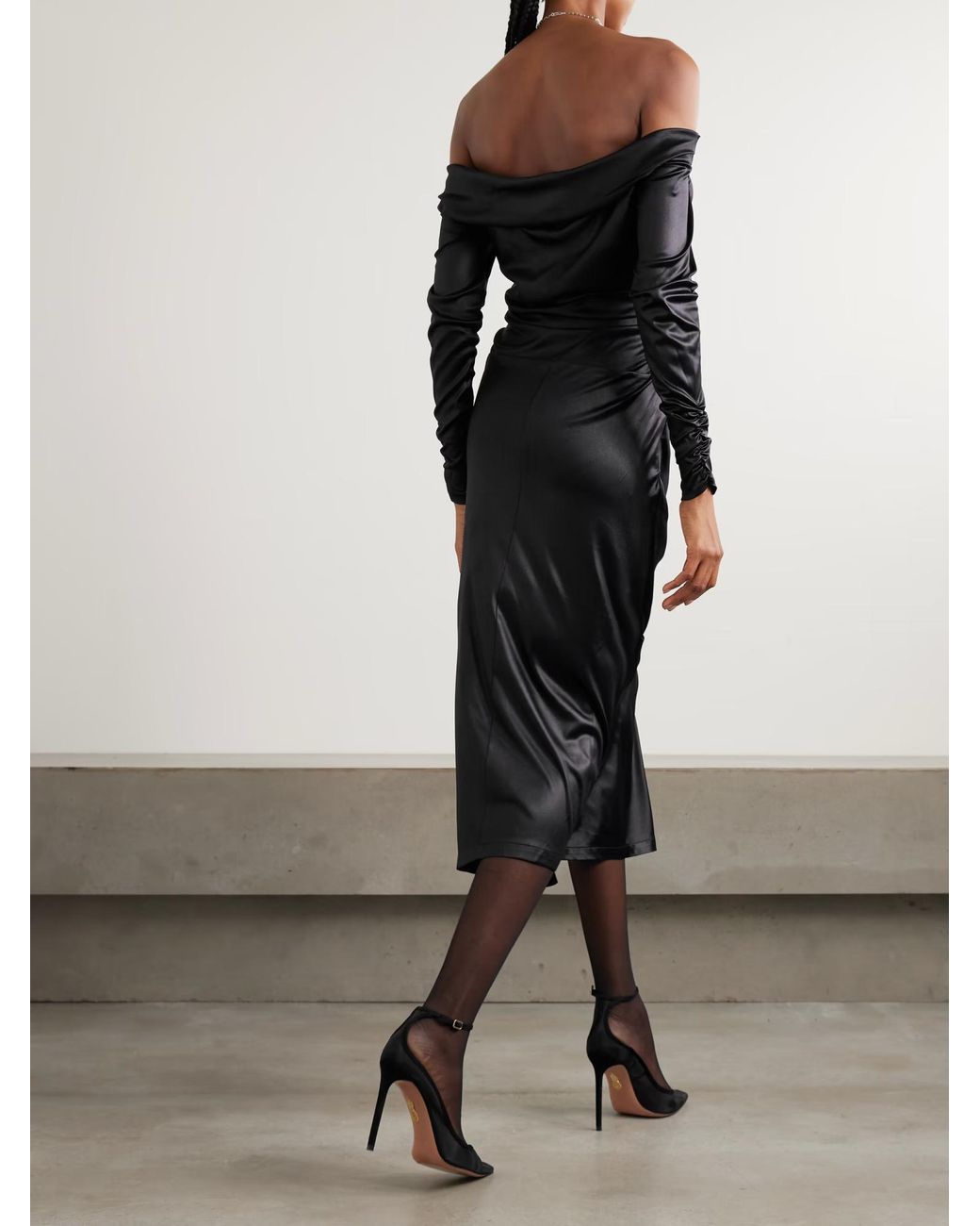 Isabel Marant Black Off-Shoulder Pleated Dress