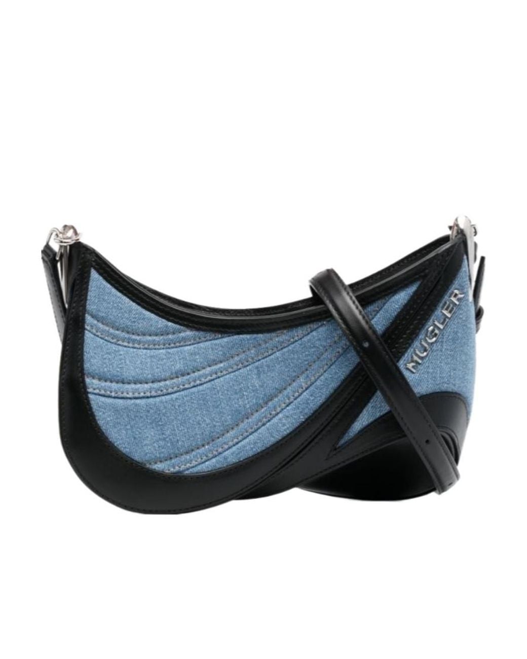 Mugler Blue Small Spiral Curve 01 Denim Bag