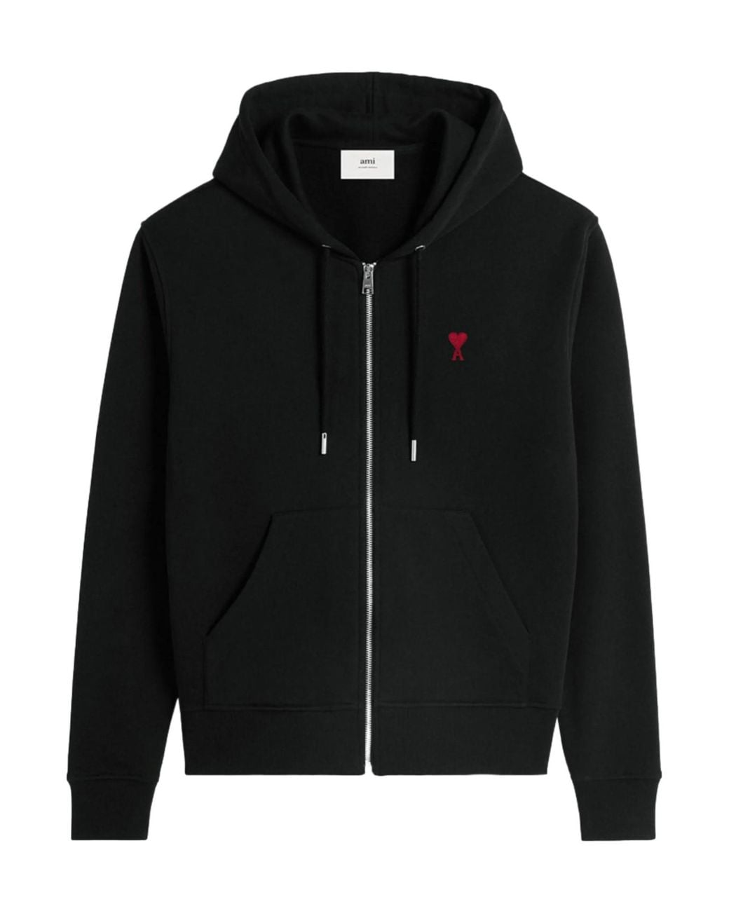 AMI Black Logo Detailed Zip-Up Hoodie for men