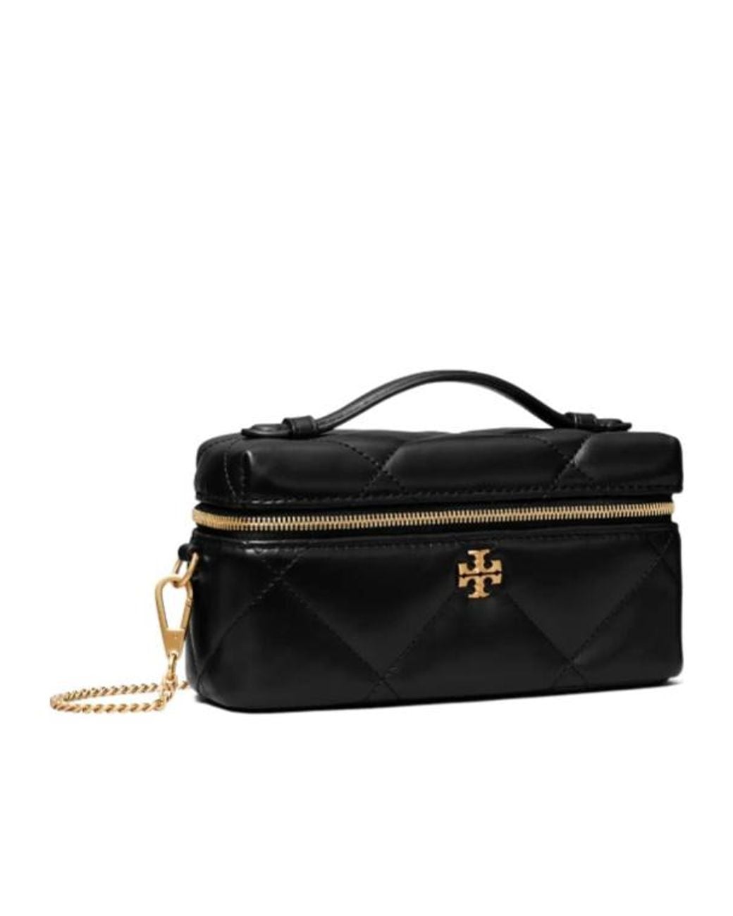 Tory Burch Black Kira Diamond Quilt Charm East-West Vanity Case
