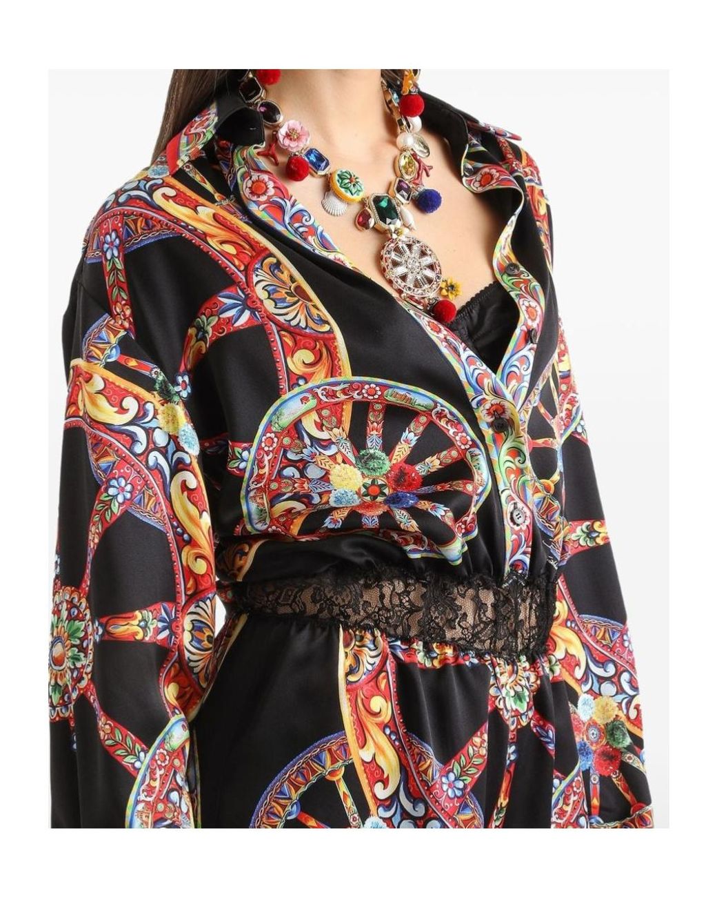 Dolce & Gabbana Black Carretto-Printed Satin Jumpsuit