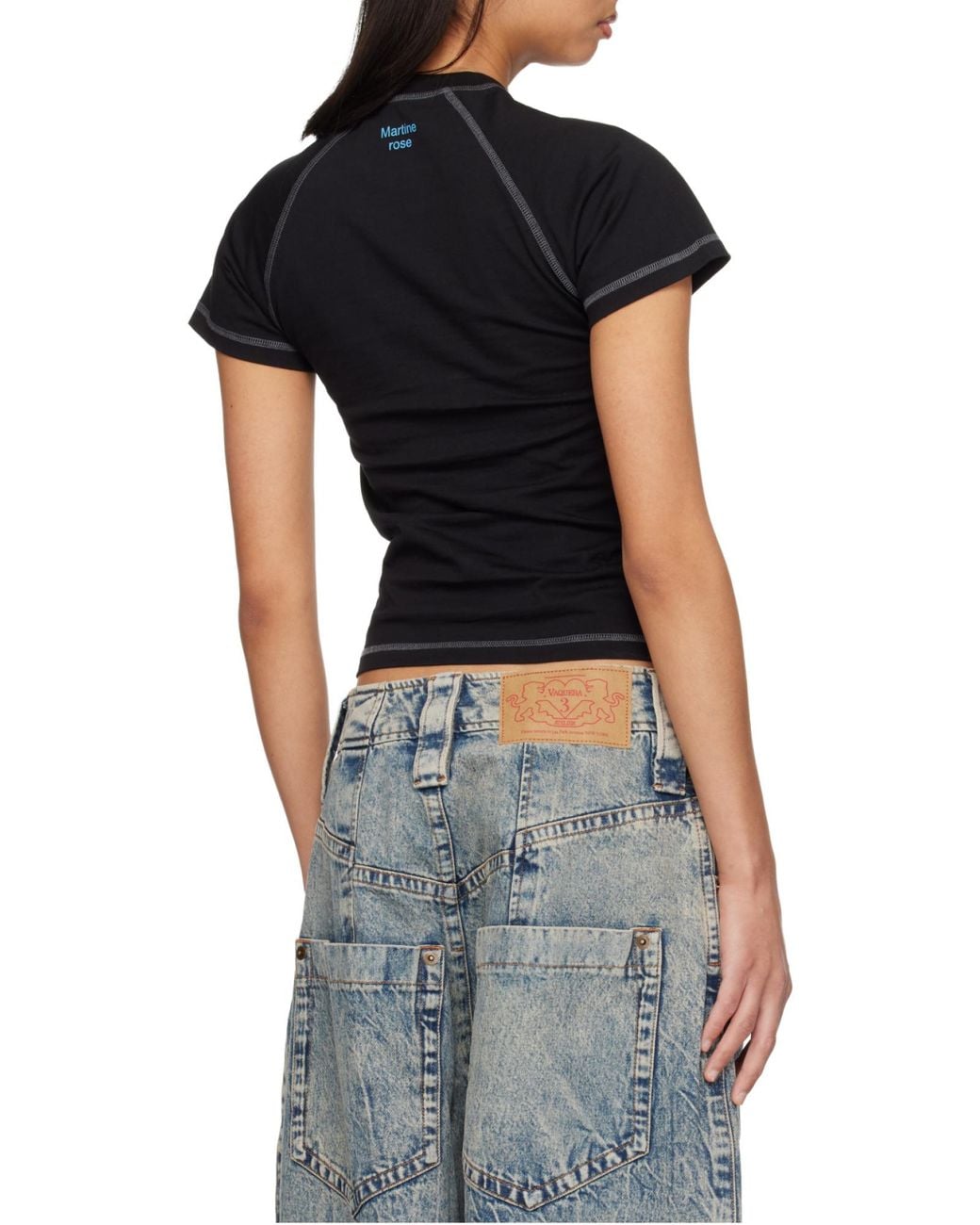 Martine Rose Black Contrast Stitching Graphic T-Shirt for men
