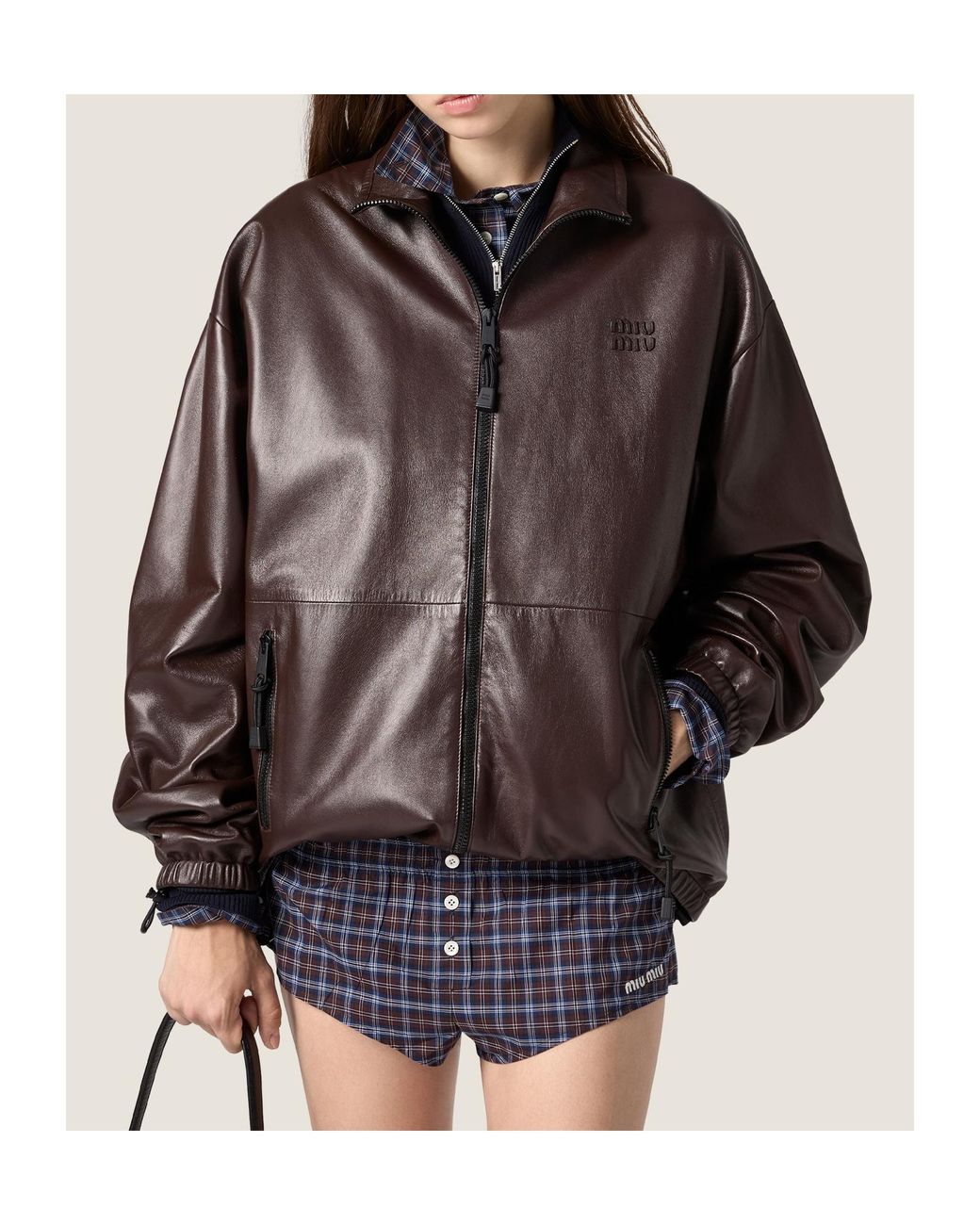 Miu Miu Brown Nappa Leather Blouson Jacket