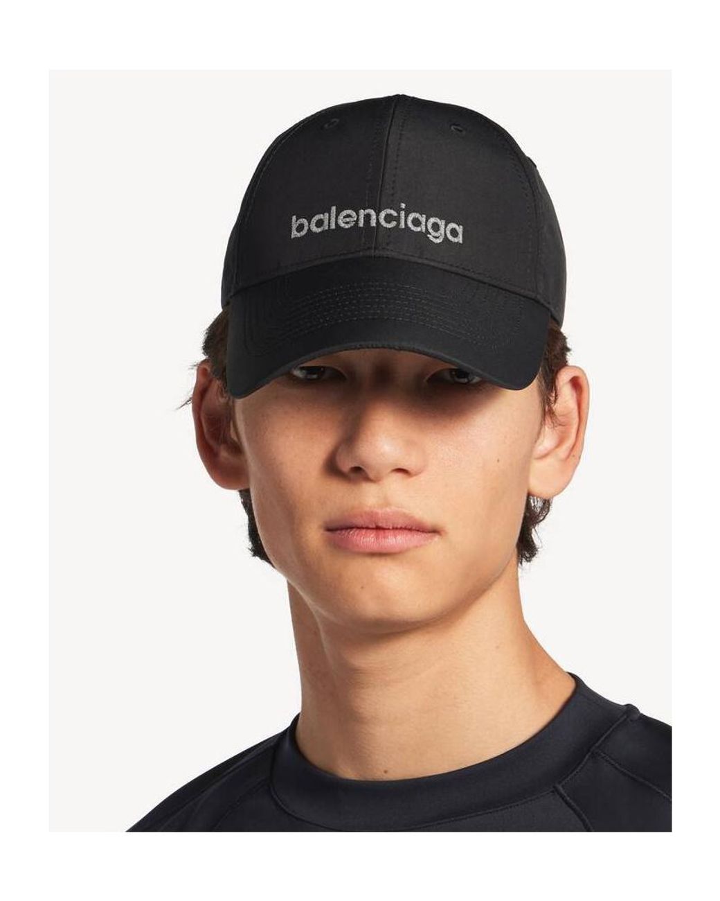 Balenciaga Black Logo Embroidered Baseball Cap for men