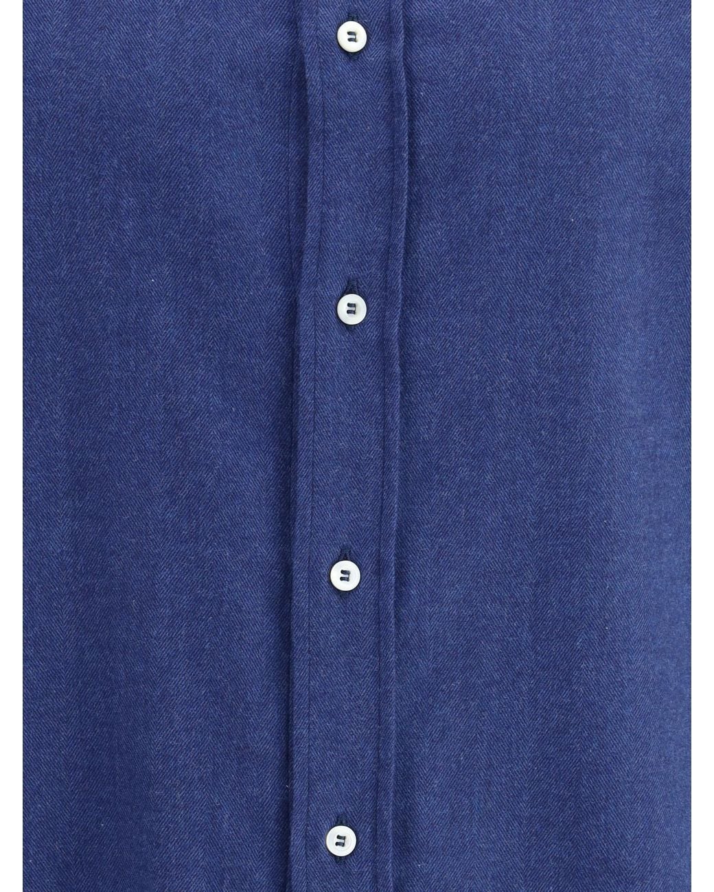 Brunello Cucinelli Blue Long-Sleeved Buttoned Shirt for men
