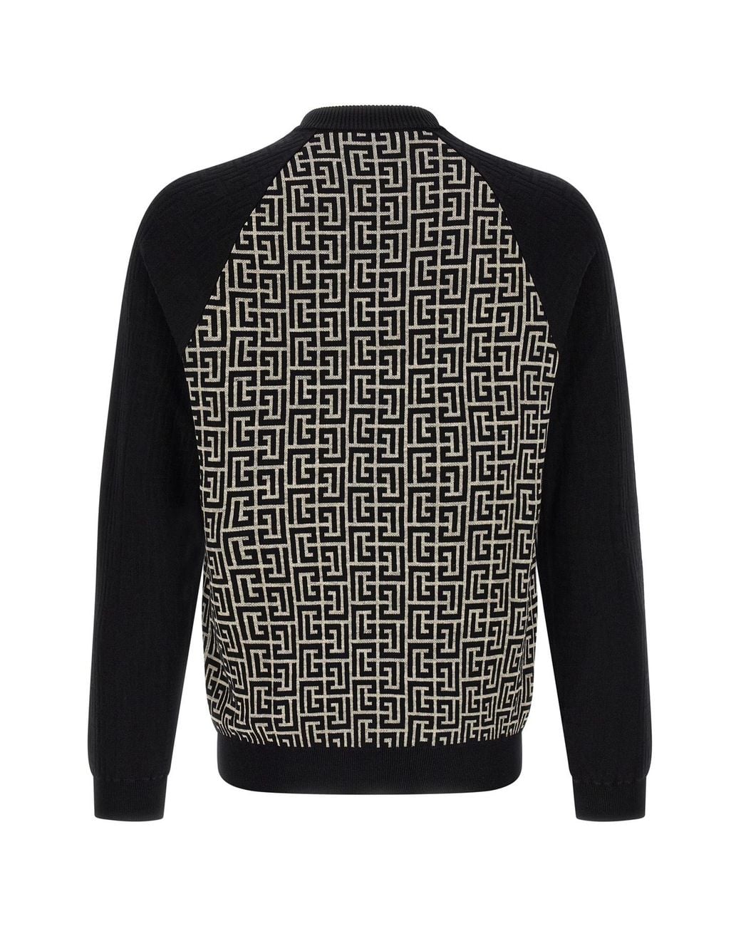 Balmain Black Pb Monogram Crew Knitted Sweater for men