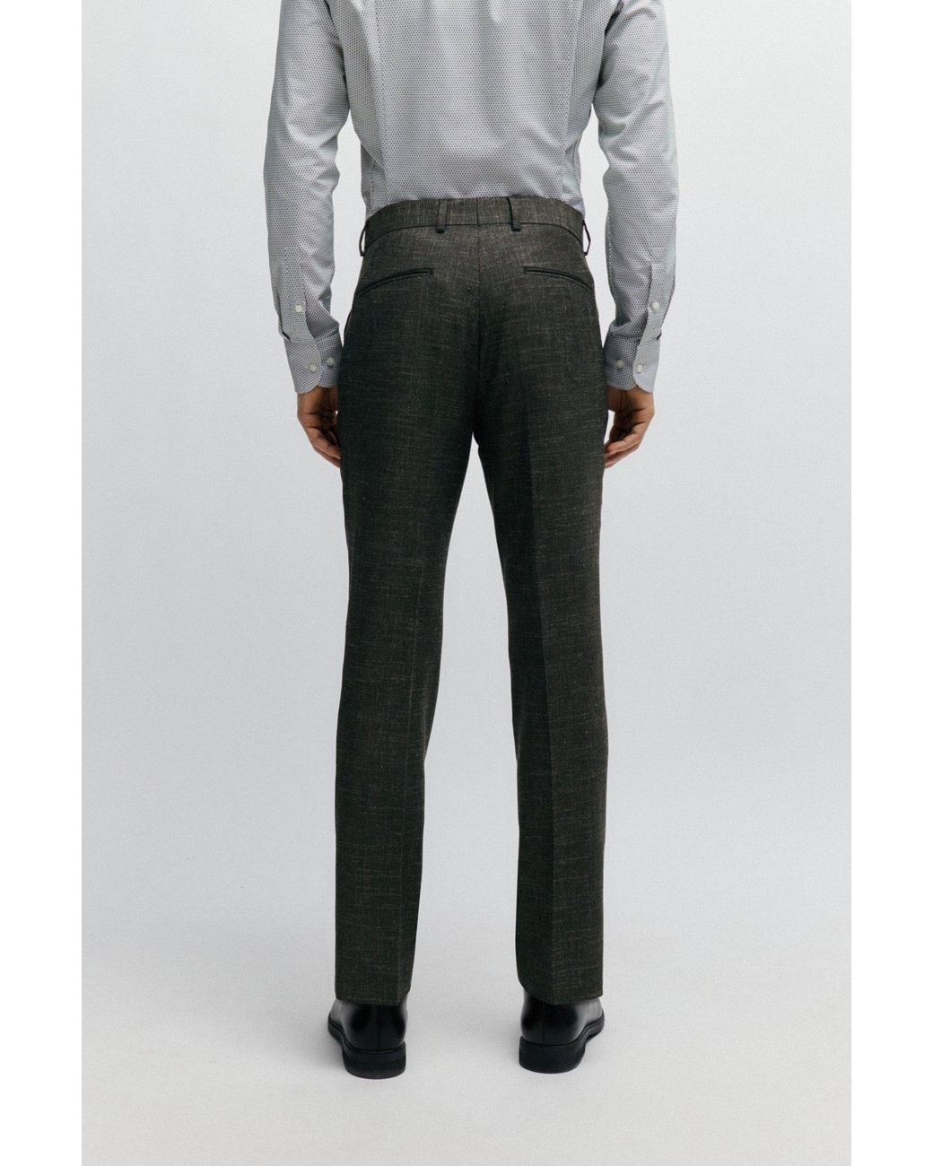 Boss Gray Belt-Loop Casual Pants for men