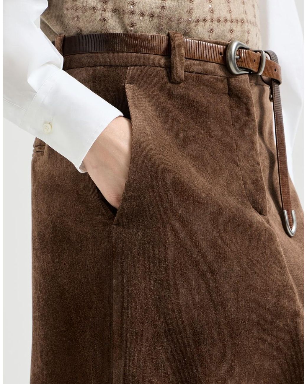 Brunello Cucinelli Brown Flared Midi Skirt