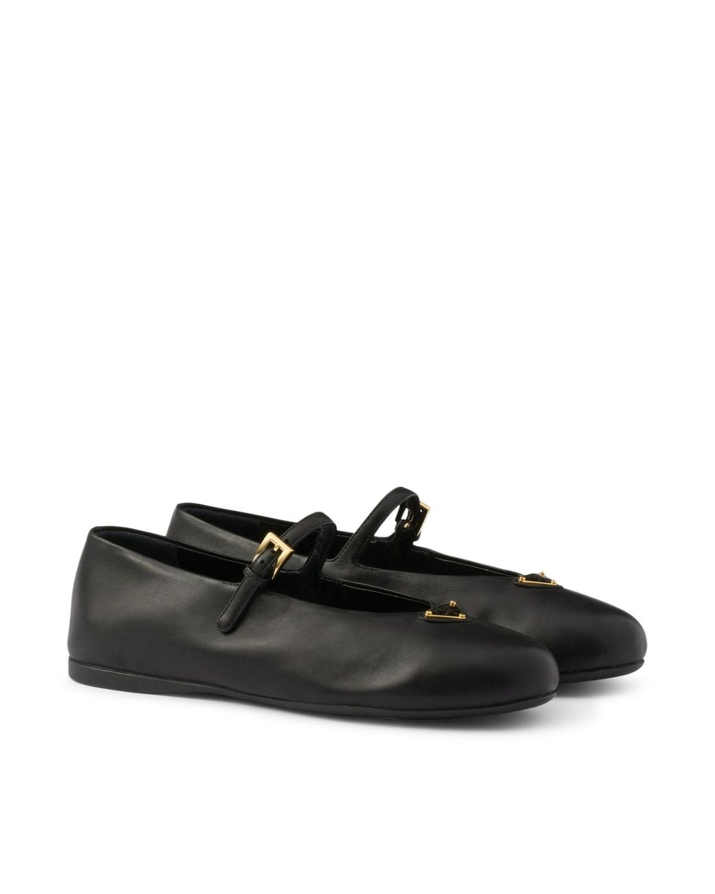 Prada Black Logo Detailed Round-Toe Ballerina Shoes
