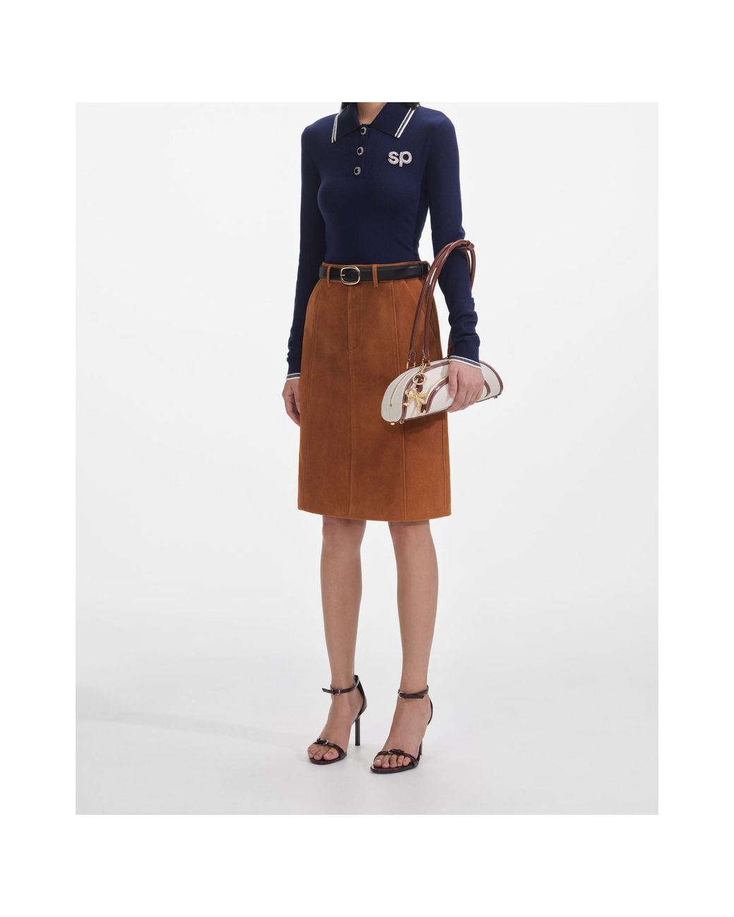 Self-Portrait Multicolor Belted Leather Skirt