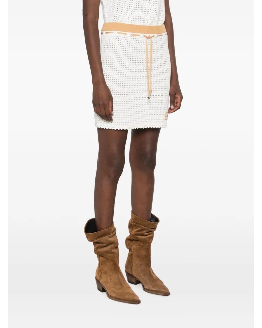 Casablanca White Openknit Drawstring Mini Skirt