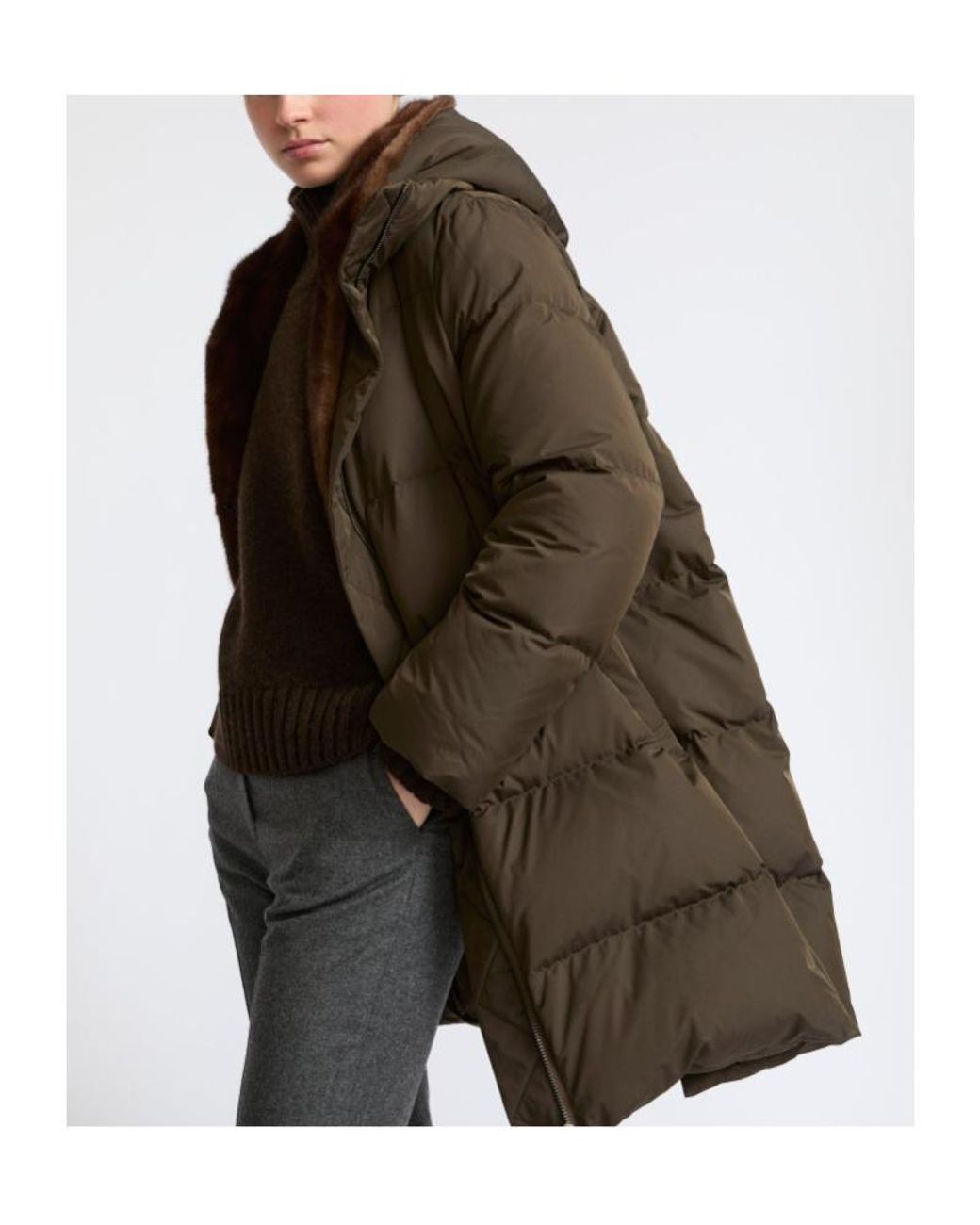 Yves Salomon Green Long Down Jacket