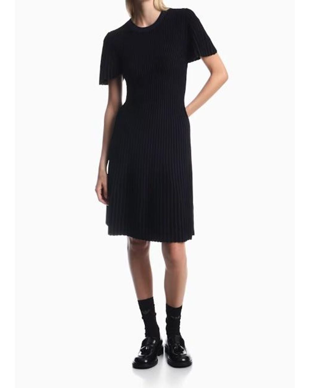 Emporio Armani Blue Ribbed-Knit Short-Sleeve Midi Dress
