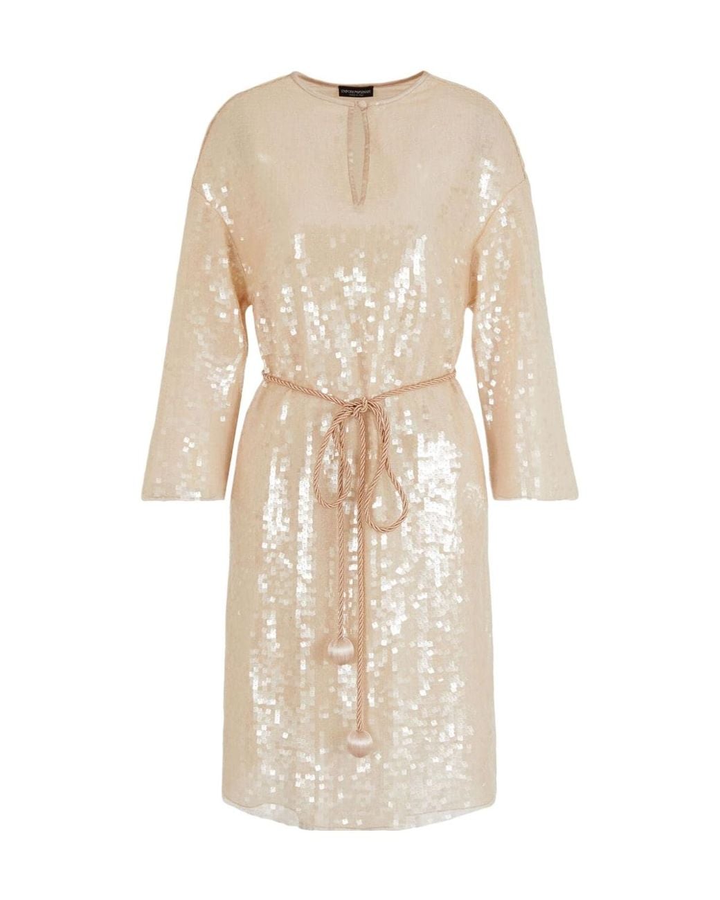 Emporio Armani Natural Long-Sleeved Sequined Dress