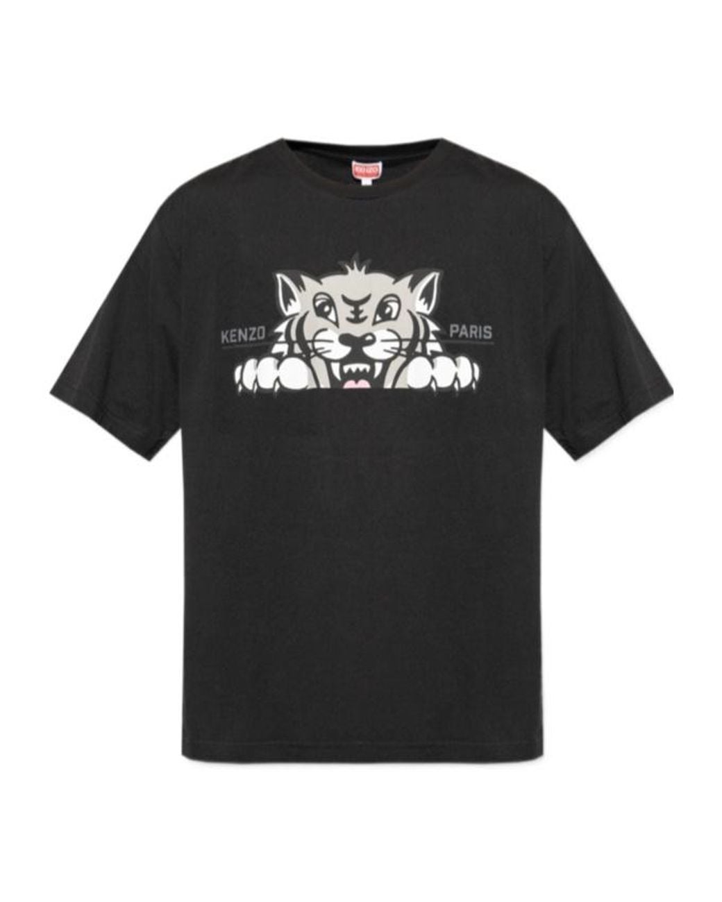 KENZO Black Happy Tiger Printed Crewneck T-Shirt for men