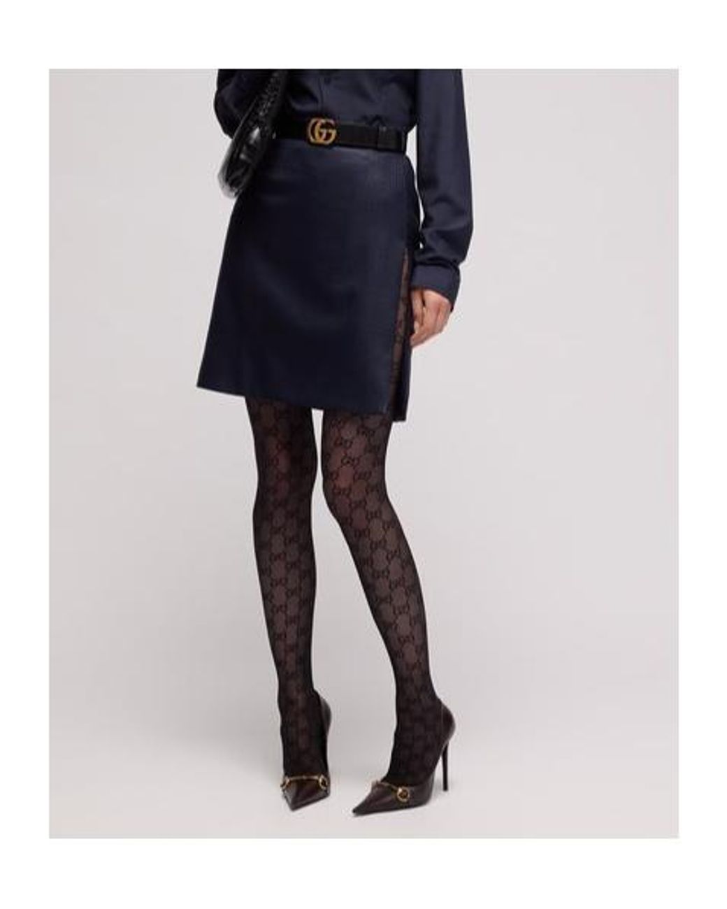 Gucci Blue Prince Of Wales Chintzed Wool Mini Skirt
