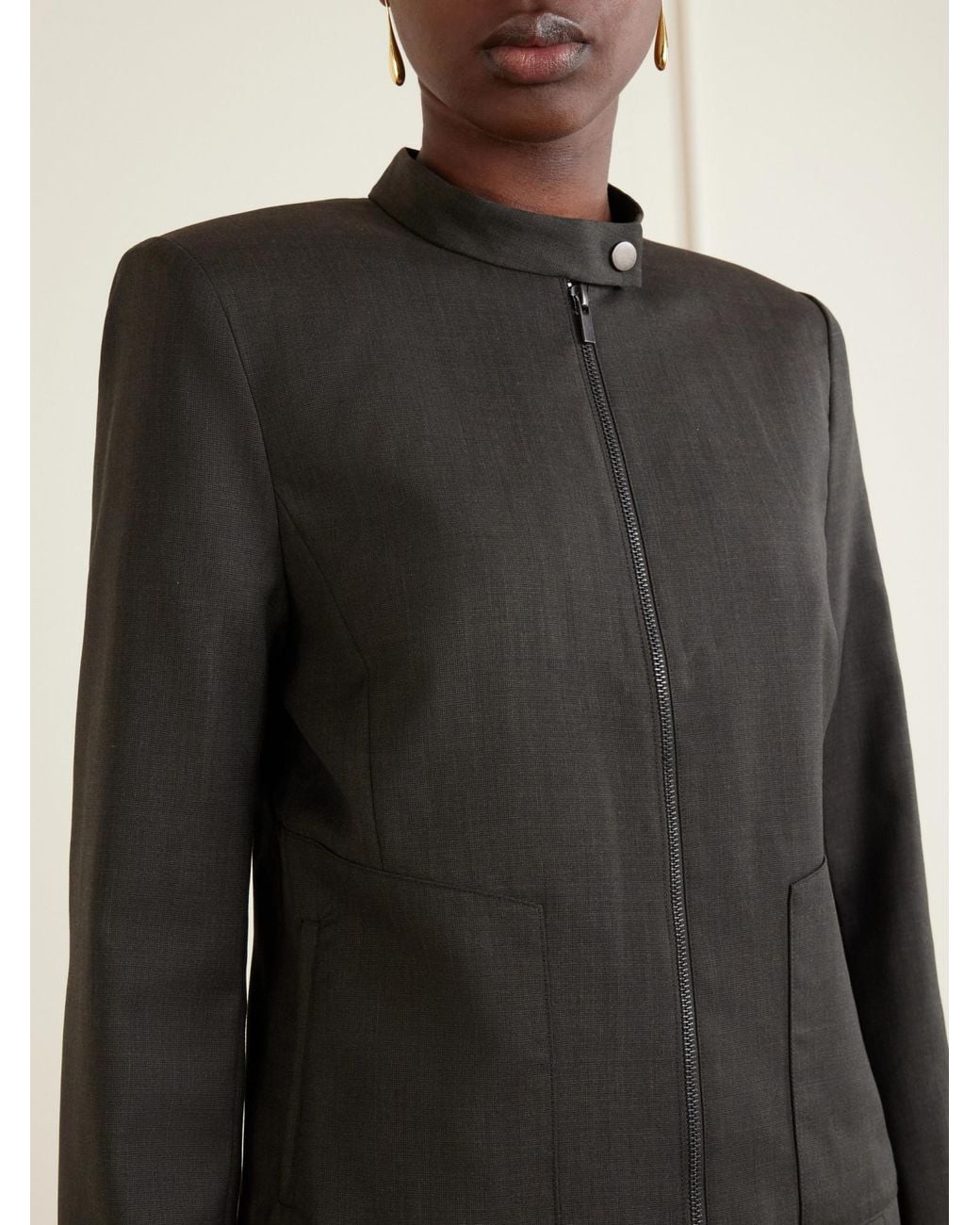 St. Agni Black Moto Wool-Blend Jacket