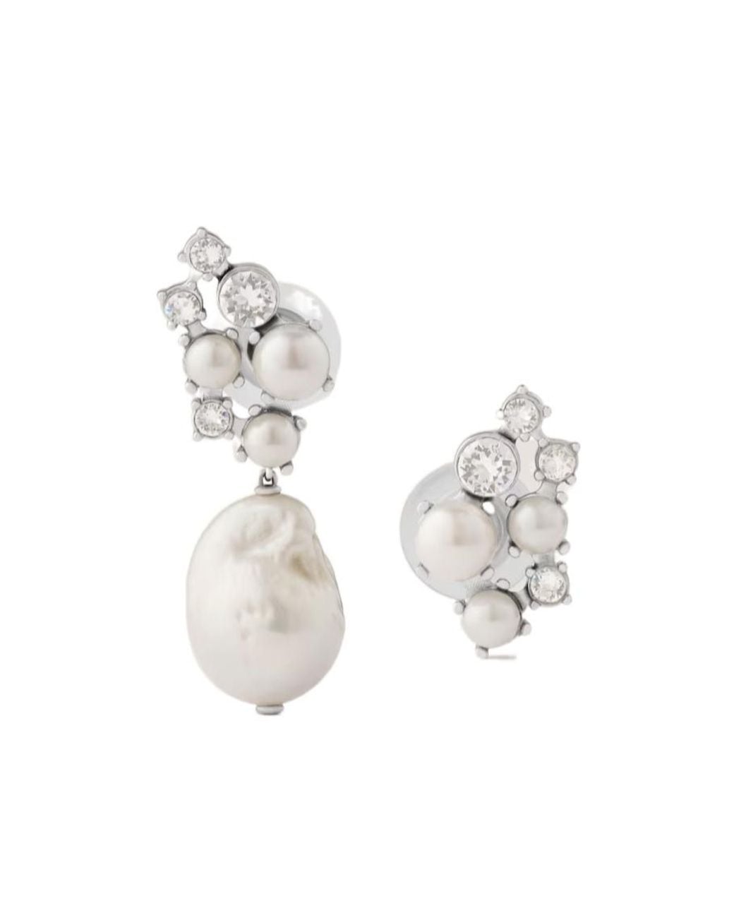 Givenchy White Crystal Pearl Asymmetric Earrings