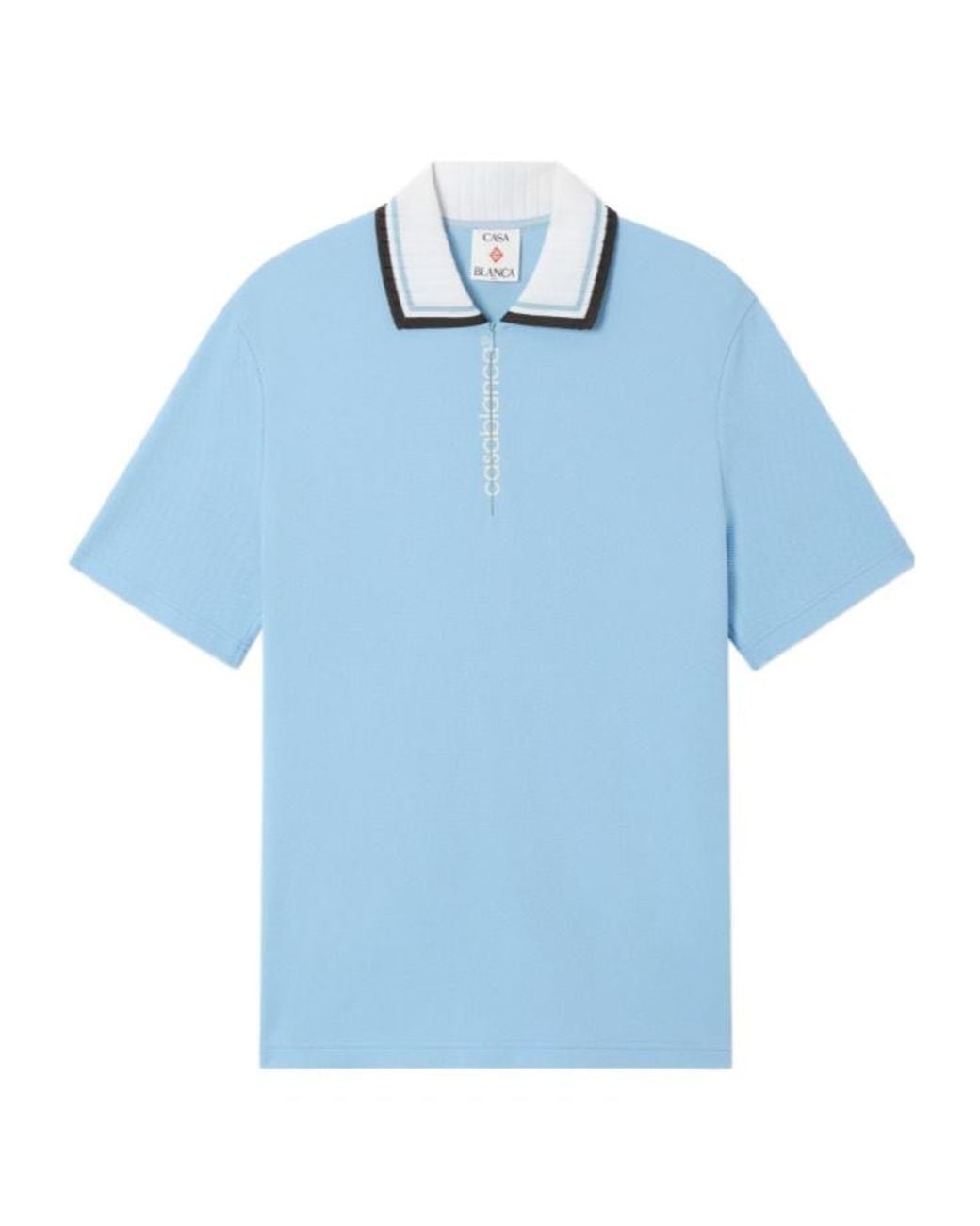 Casablanca Blue Zip-Piqué Polo Shirt for men