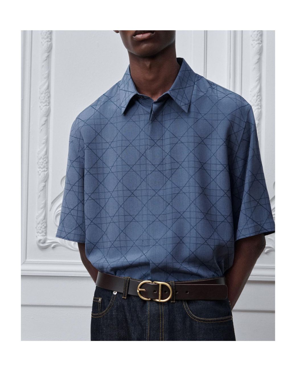 Dior Blue Cannage Short-Sleeved Shirt for men