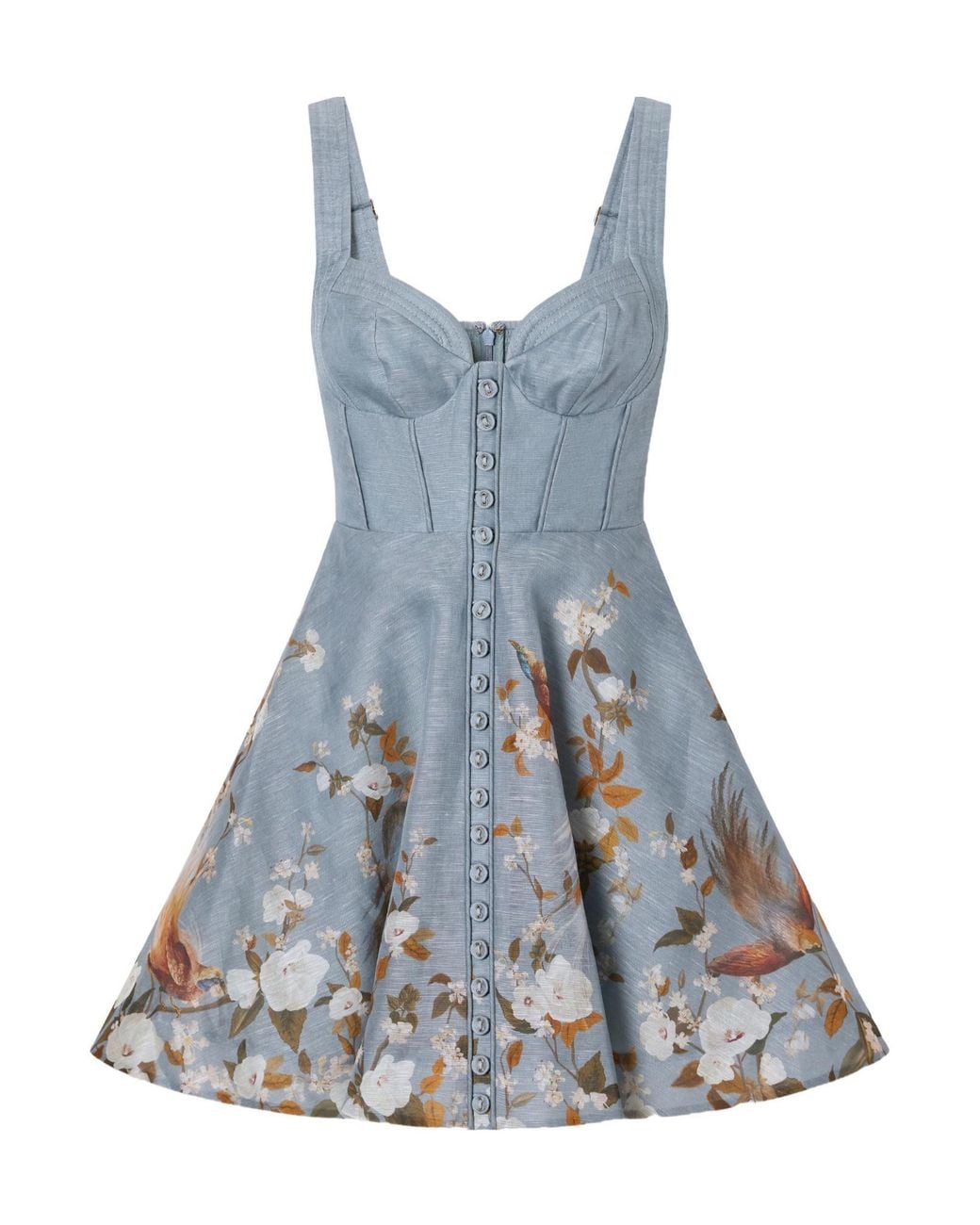 Zimmermann Blue Floral-Print Crepe De Chine Mini Dress