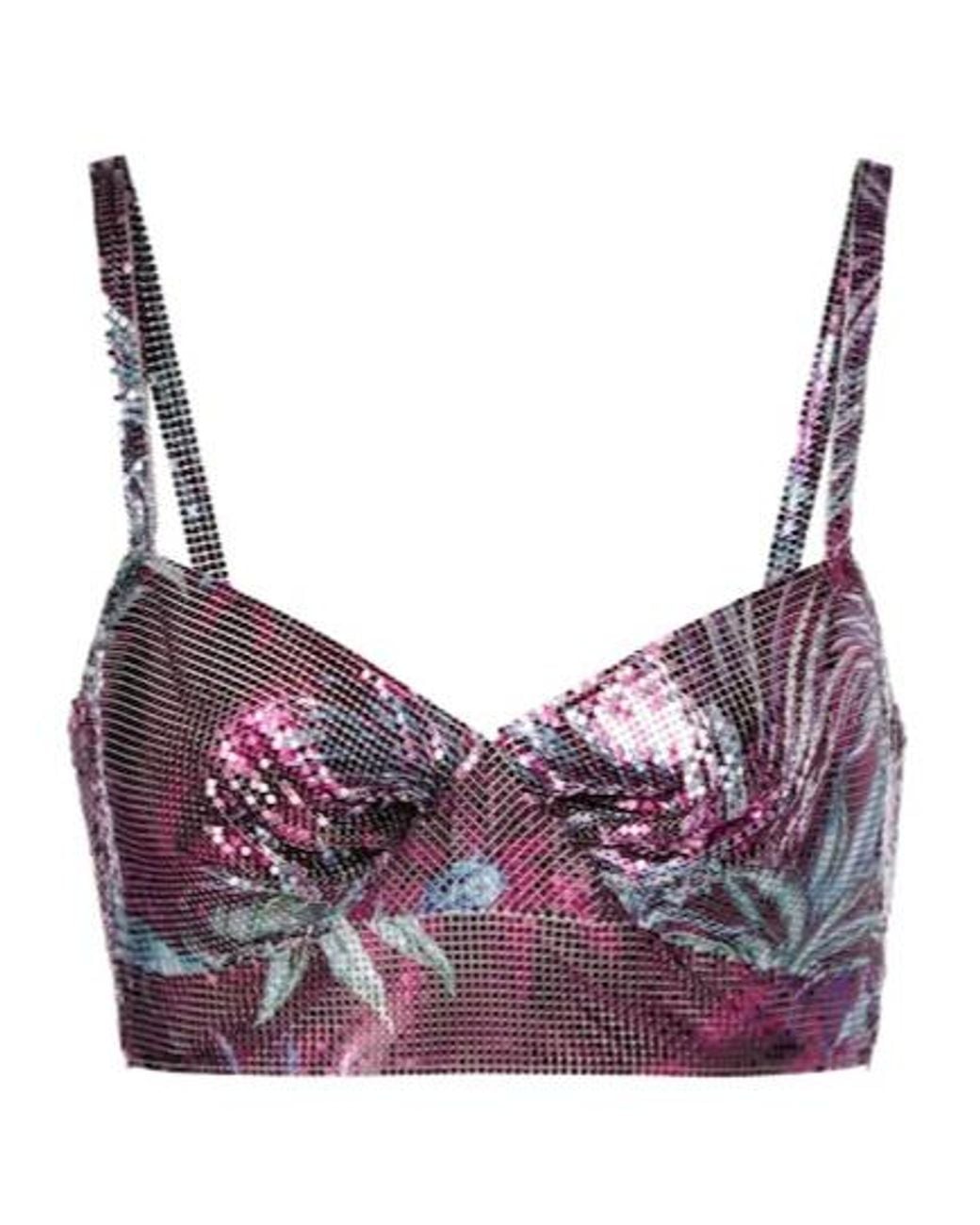 Rabanne Purple Floral Chainmail Crop Top