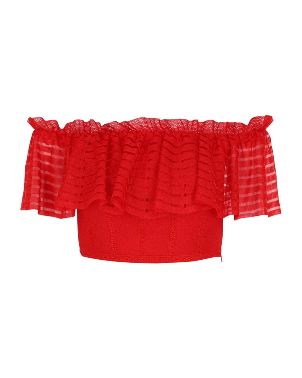 McQueen Red Cropped Off-The-Shoulder Top