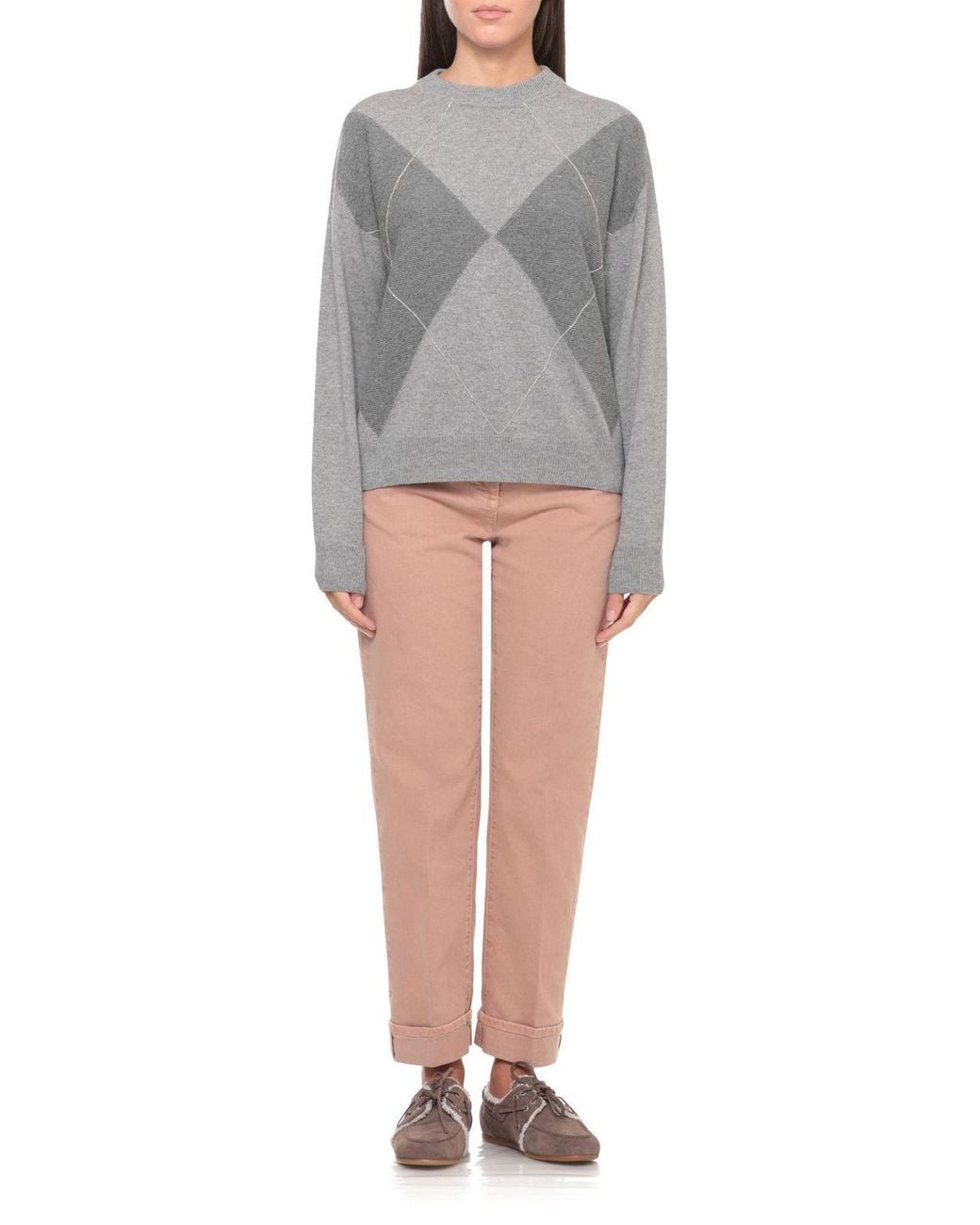 Peserico Gray Beaded Diamond Ribbed Jumper