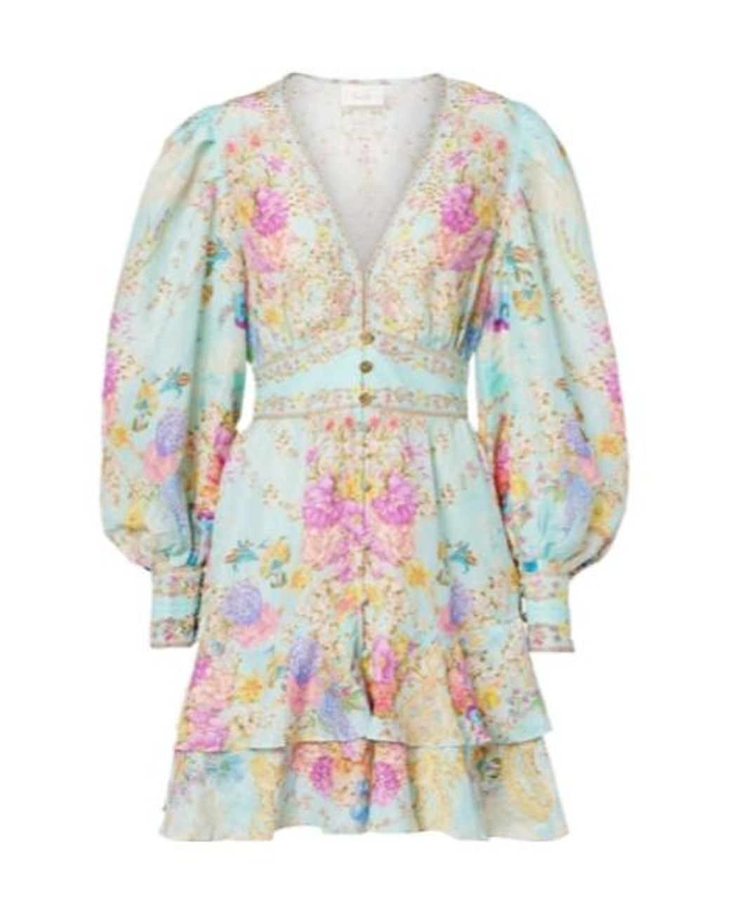 Camilla White Embellished Floral Linen And Silk Minidress