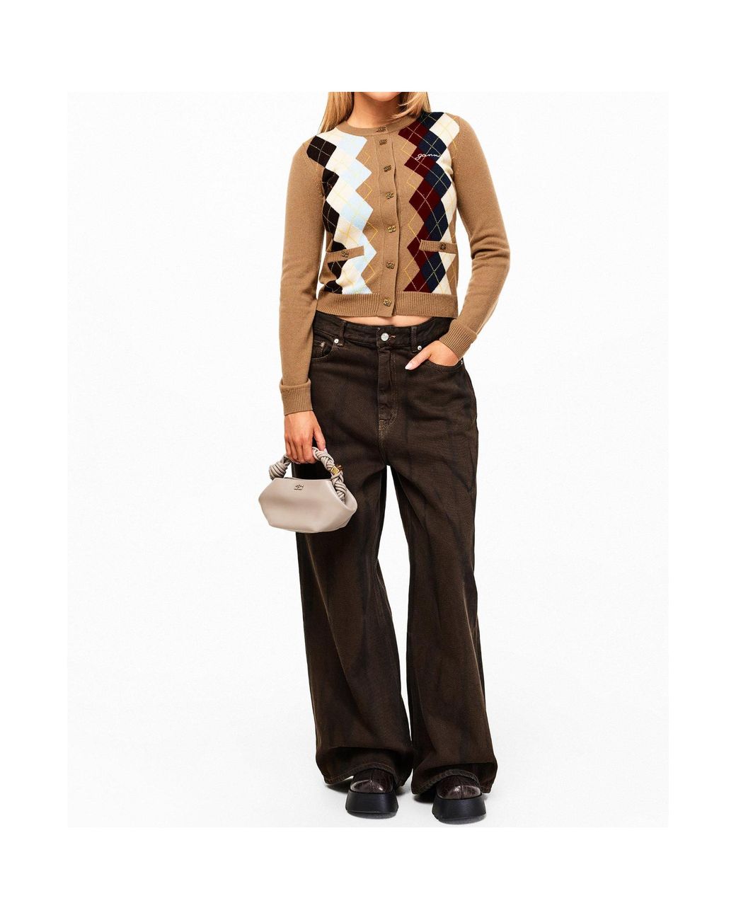 Ganni Multicolor Plaid Versatile Cardigan