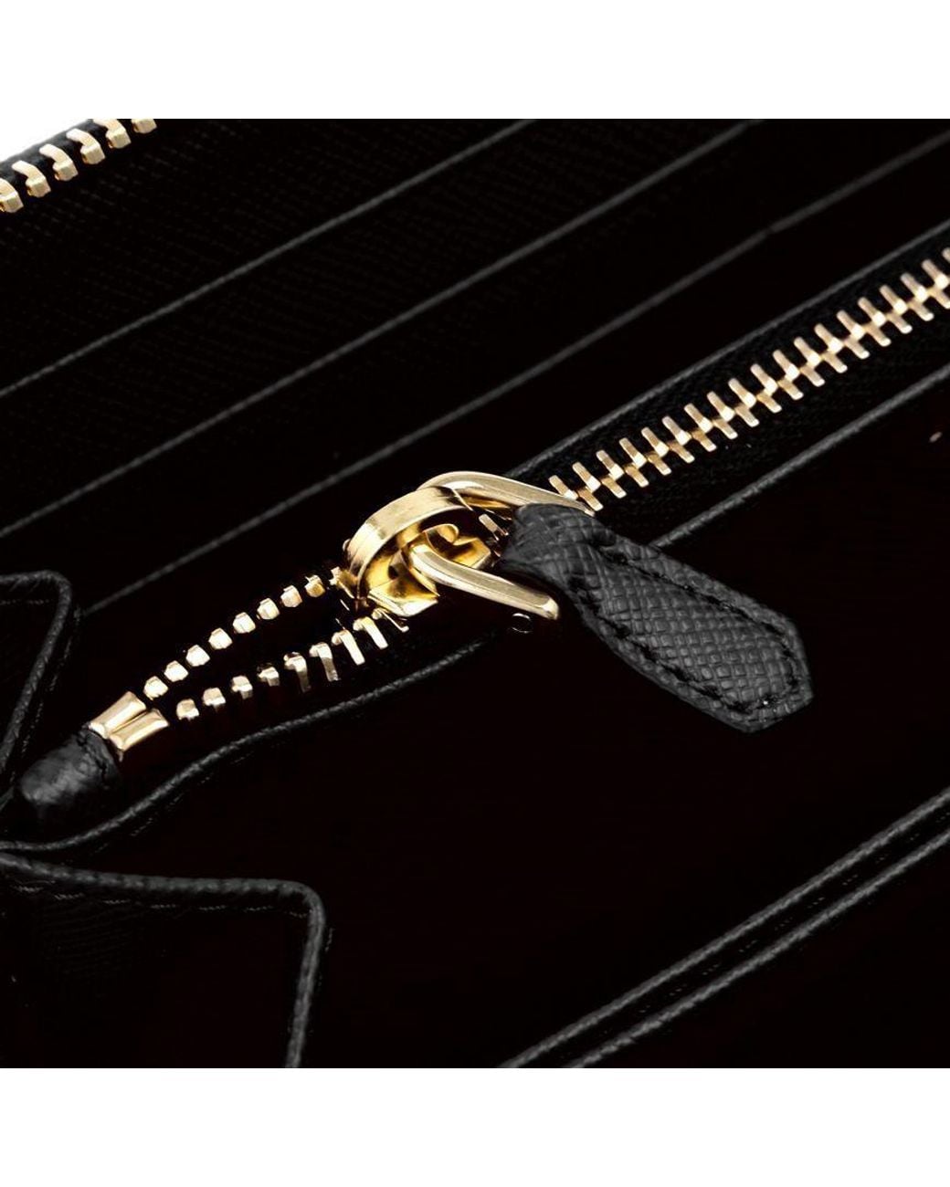 Prada White Logo Plaque Zipped Wallet