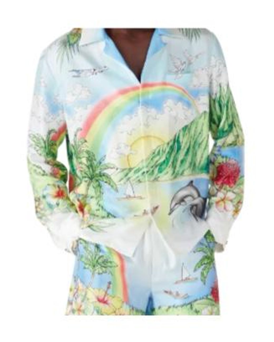 Casablanca Blue Aloha Long Sleeve Silk Shirt for men