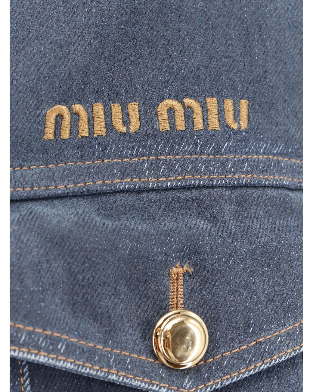 Miu Miu Blue Flocked Denim And Velvet Blouson Jacket