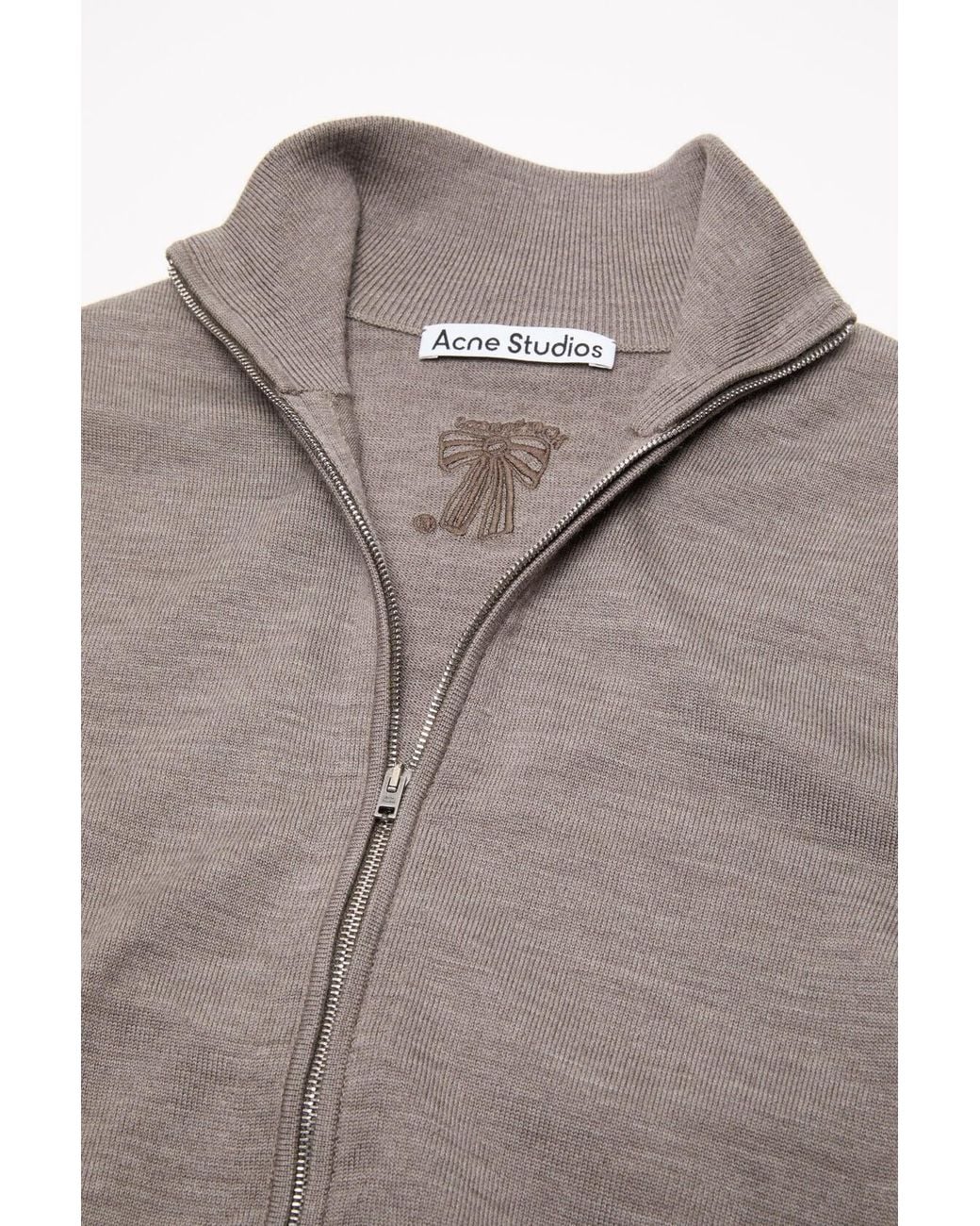 Acne Gray Zip-Up Bow Logo Cardigan for men