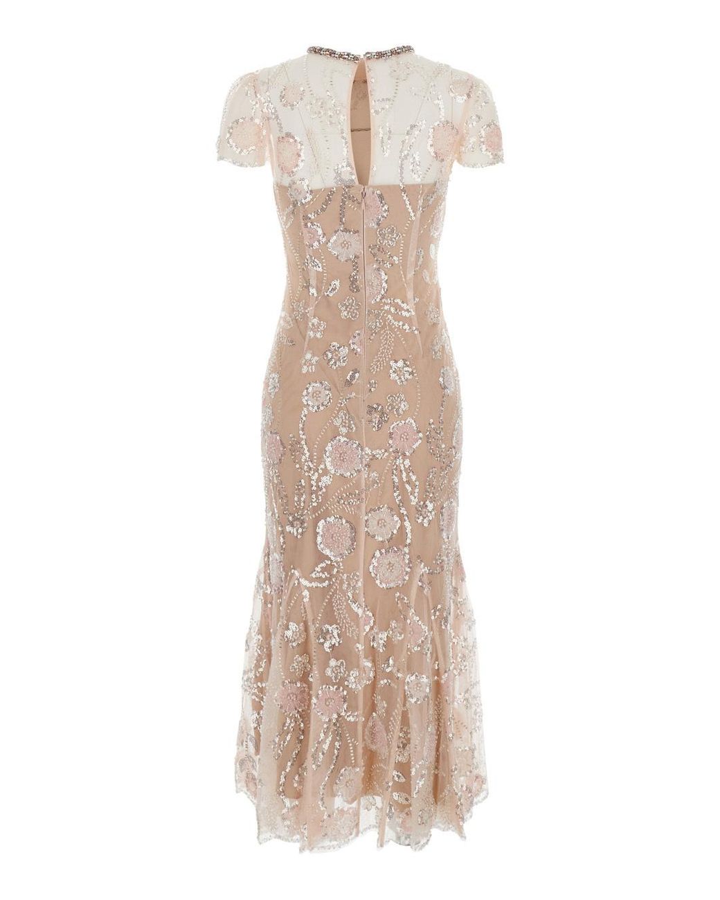 Self-Portrait Natural Flower Sequin Embellished Midi Dress