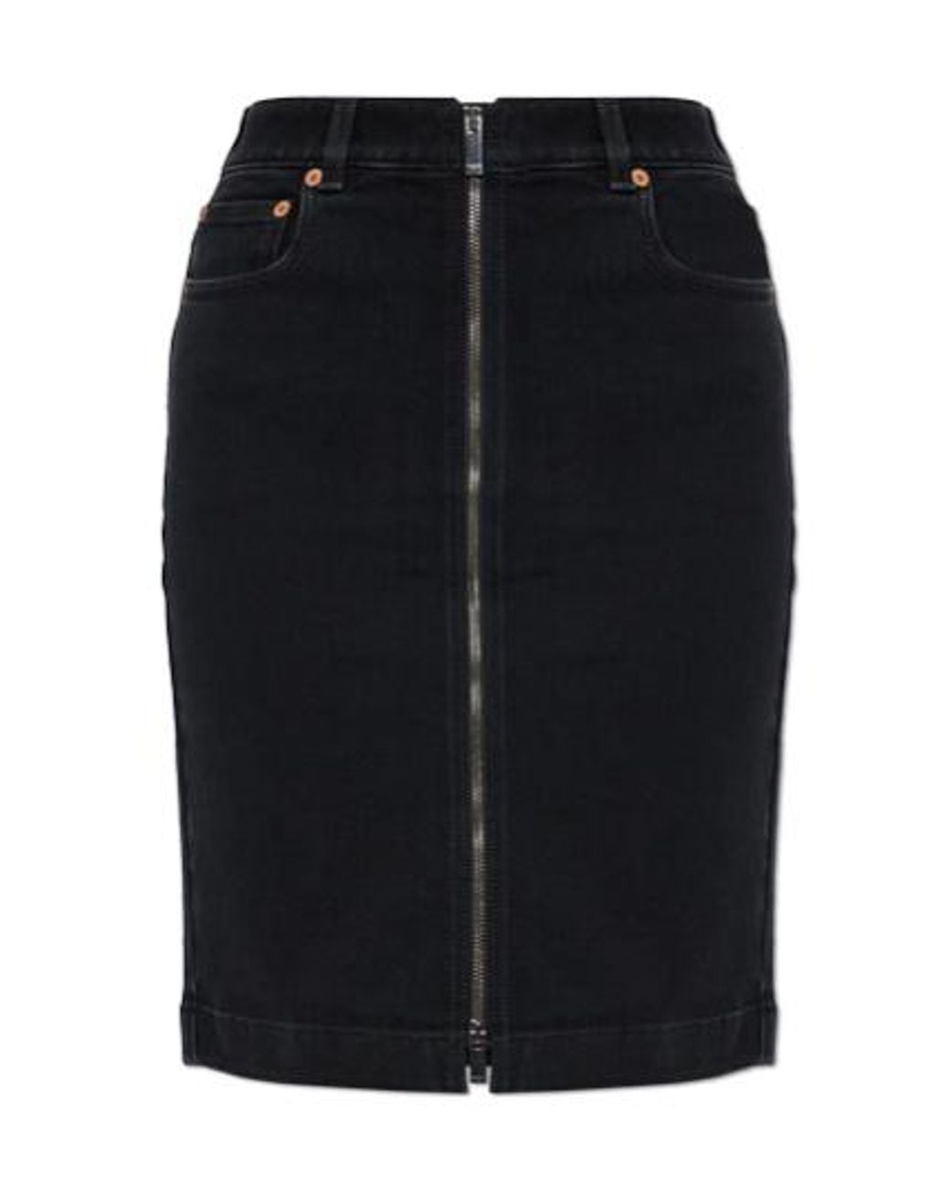 Balmain Black Zip-Front Denim Skirt