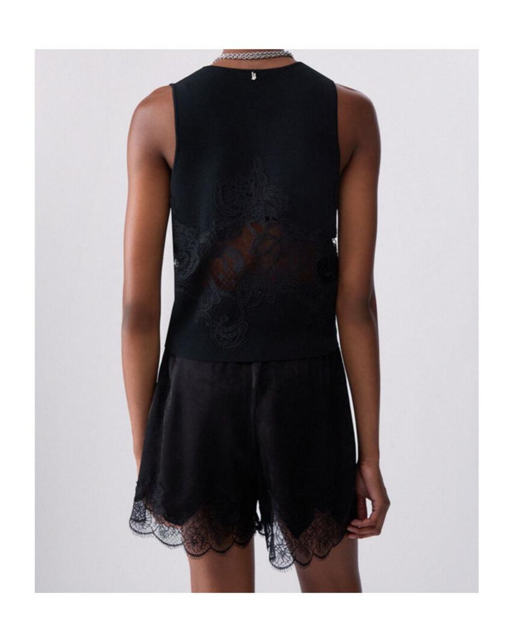 Liu Jo Black Lace-Panel Button-Fastening Waistcoat