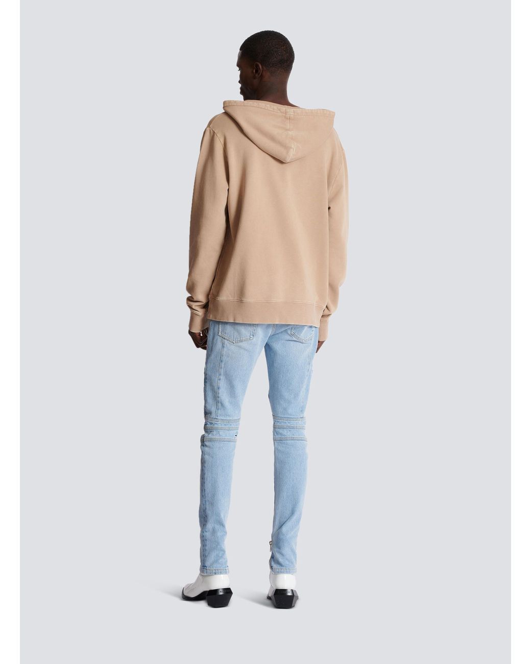 Balmain Natural Embroidered Logo Hoodie for men