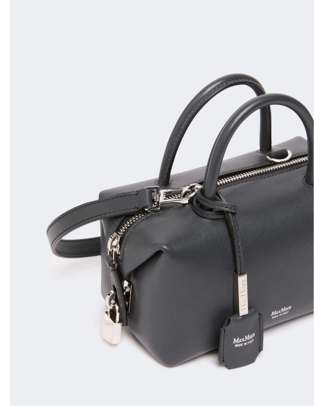 Max Mara Gray Holdalls Logo-Print Leather Mini Bag