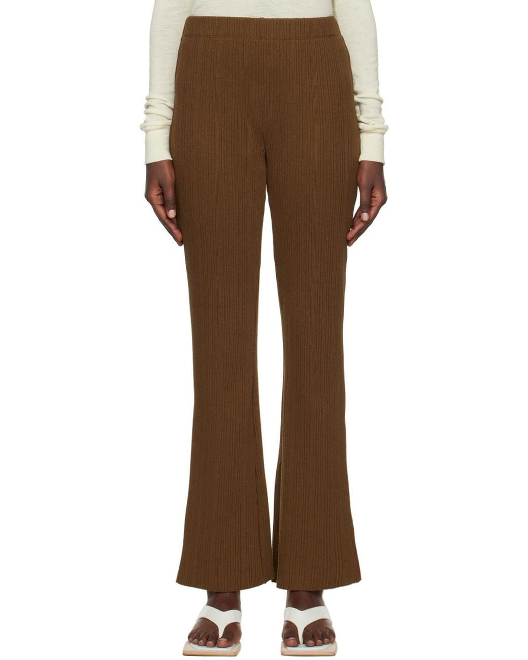 Vince Brown Ribbed Flared-Leg Trousers