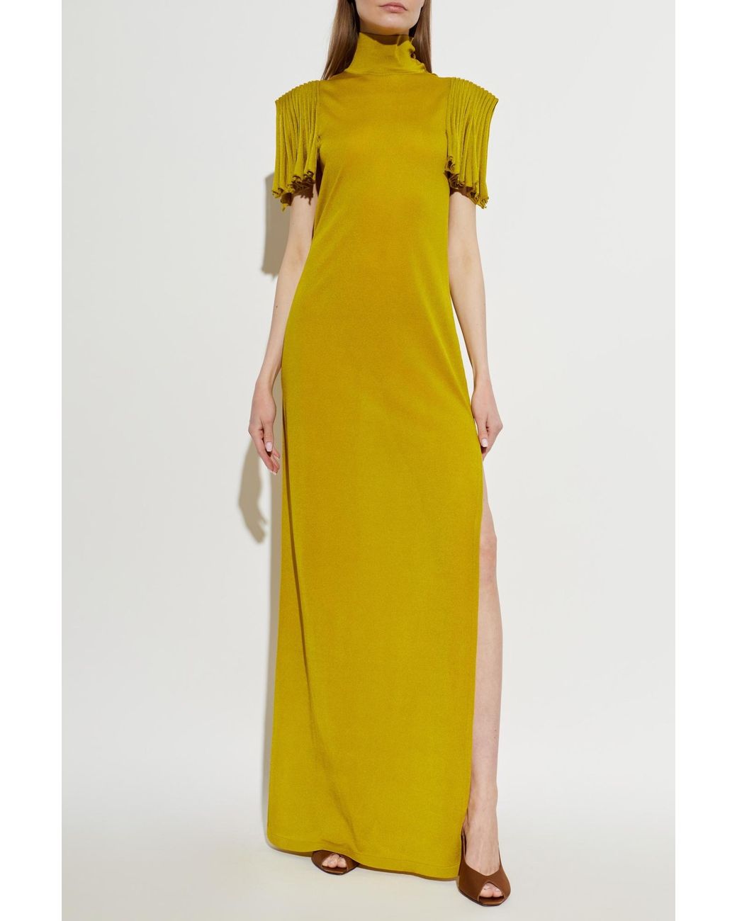 Alaïa Yellow Alaïa Pleated-Sleeve Maxi Dress
